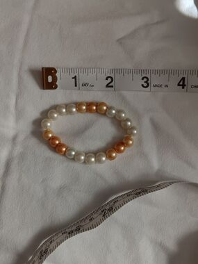 Pearl Stretch Bracelet - White & Peach Pearls